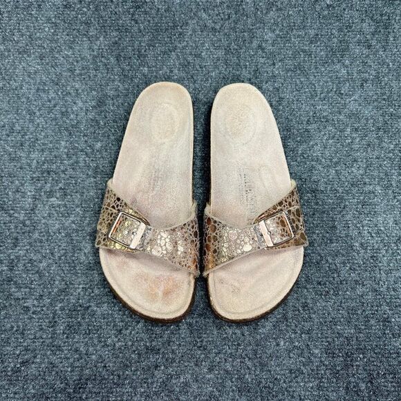 Birkenstock Madrid Sandals Women's 6N Gold Birko-Flor Single Strap Buckle Slides - Picture 4 of 16